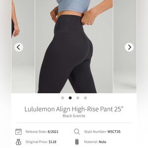 Lululemon Align High-Rise Pant 25" Black Granite size 4 6 new 2024